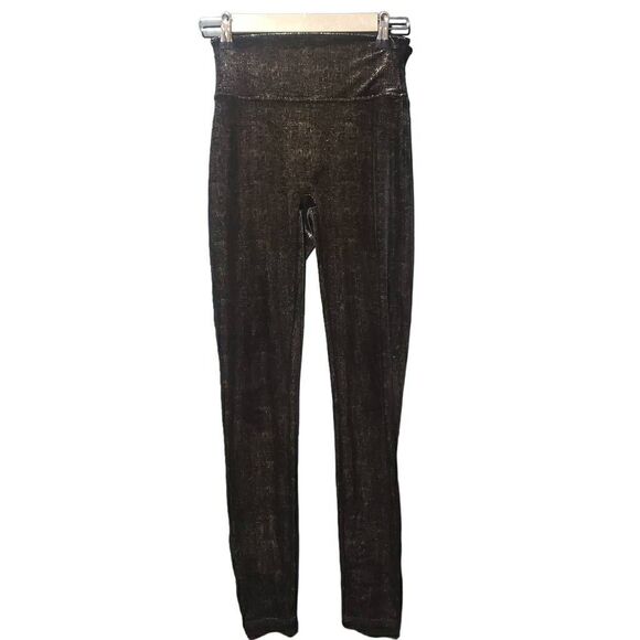 Spanx Velvet Shine Leggings Black/Gold Size Small - Picture 1 of 10